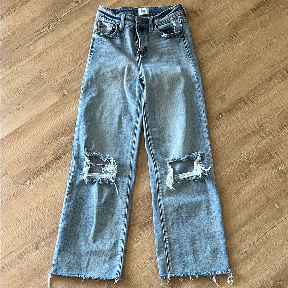 Light Blue Distressed Wide-Leg Youth Jeans